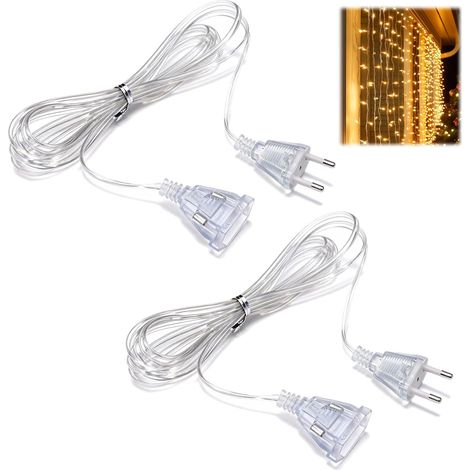 2 Pièces Rallonge Transparente 5m, 220V Câbles d’Extension Transparente, Câbles Mince avec Prise Européenne, pour Éclairages LED, Éclairages Extérieurs, Câbles Plat et Flexible (1/5)