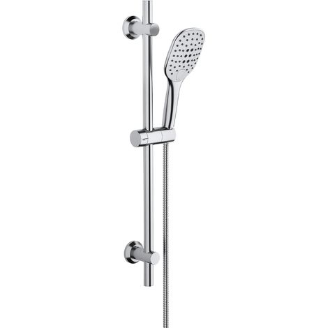 Barre de douche en acier inoxydable 70 cm avec tuyau et support, colonne de douche avec douchette 3 jets, fixation murale réglable adapté aux trous existants, chromé (1/5)
