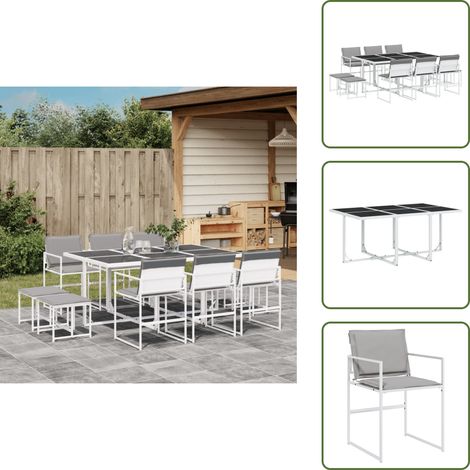 Cuscini da giardino - vidaXL Set da Pranzo da Giardino 11 pz con Cuscini Bianco in Textilene - Mobili da esterno
