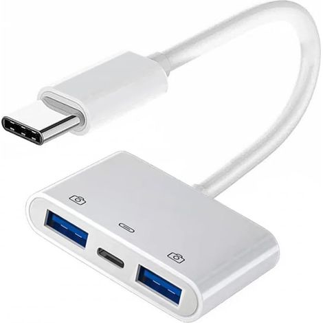 Adattatore di ricarica rapida da USB-C a doppia USB-A femmina 3.0 con jack PD, compatibile con laptop, tablet e telefoni. (1/4)