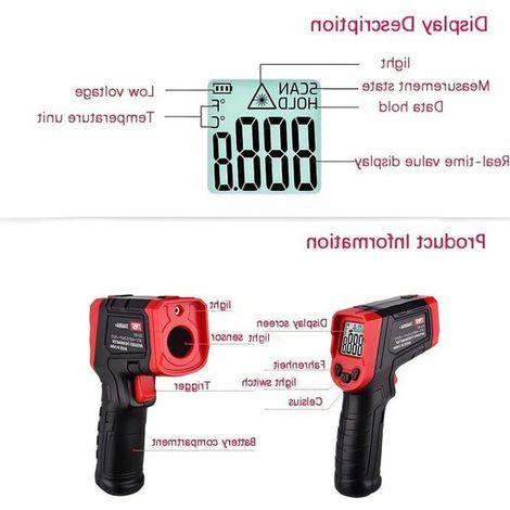Digitales Infrarot Thermometer zum Kochen und Grillen 32 °C bis 550 °C Temperaturmessung für Fleisch, Zucker und zum Einfrieren (1/2)