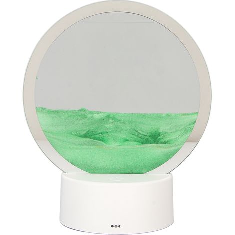 Tableau de sable animé, cadre rond en verre transparent 3D, éclairage dynamique alimenté par piles USB, vert, pour bureau, café ou maison. (1/5)