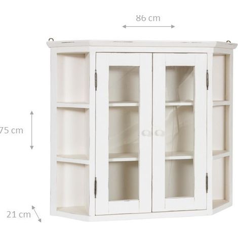 Kleine, gekerbte Vitrine zum Aufhängen aus massivem Lindenholz mit antikiertem weißem Finish Made in Italy