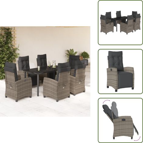 Cojines para sillas - vidaXL Set comedor jardín 7 pzas y cojines ratán sintético gris - Ratán sintético