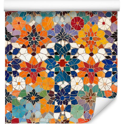 Papier peint mosaïque mexicaine bleu et or pour salon et chambre 50x1000 cm (1/5)