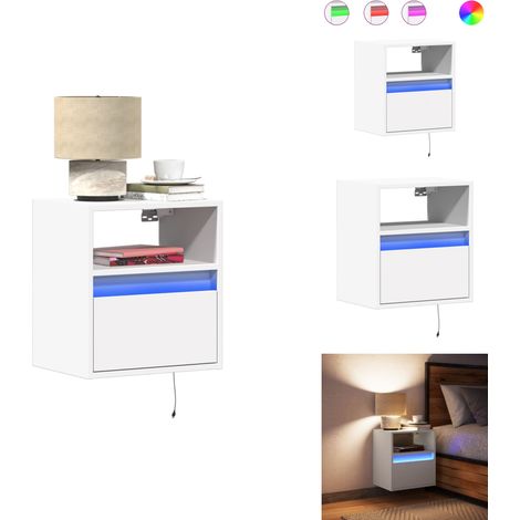 Table de chevet murale avec lumières LED blanc - Table De Chevet Murale - Tables De Chevet Murales - Table De Chevet Flottante - Table De Chevet Suspendue (1/5)