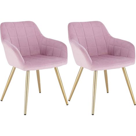 WOLTU Set of 2 Kitchen Dining Chairs Velvet Armchairs with Padded Seat Metal Leg Pink (1/5)