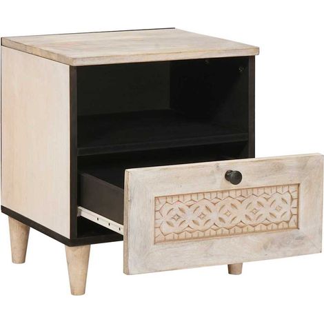 Table de chevet Cabinet de chevet Table de nuit Beige 40 x 33 x 46 cm Bois d'acacia massif (1/5)