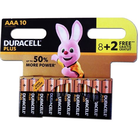 Piles Duracell Alcaline Blister 8+2 AAA K4 Plus Power
