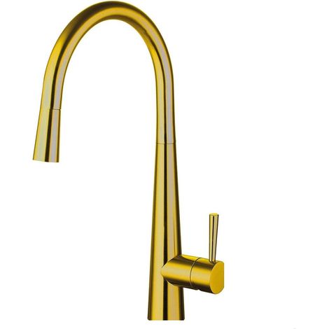 Balterley Contemporary Pull Out Single Lever Kitchen Mixer Tap with Rounded Swivel Spout & Brushed Gold Finish