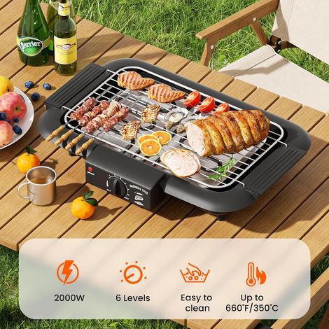 Barbecue elettrico per uso interno/esterno, antiaderente, senza fumo, 2000 W, portatile, ad alta potenza, elegante nero - ALTRO (1/4)