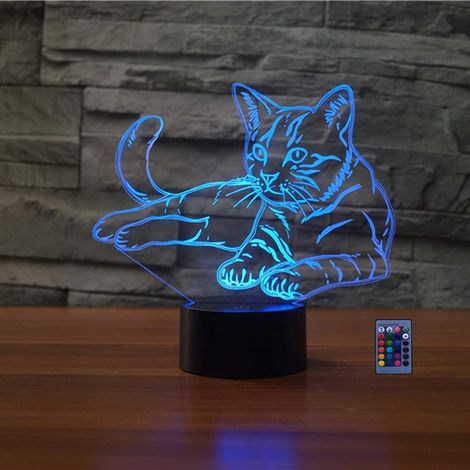 3D Chat LED Lampe Art Déco Lampe Lumières 3D Lampe Contrôle à distance Touch Control 7/16 Couleurs Change Veilleuse USB Powered Enfants Anniversaire Noël Cadeaux (1/5)