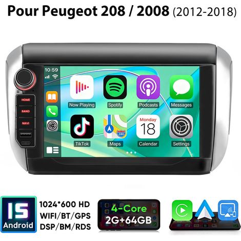 8 pouces Carplay 4 cœurs Autoradio pour Peugeot 208/2008 (2012-2018) 64G JUNSUN