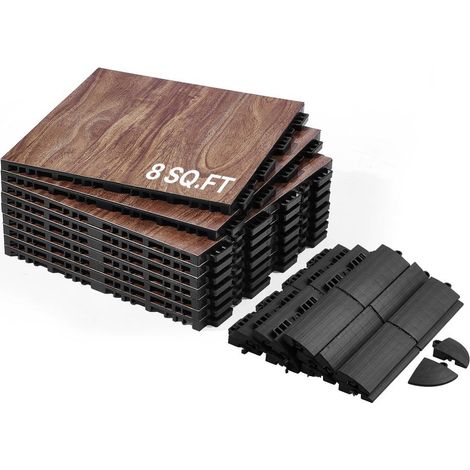 Dalles de Sol Emboîtables Piste de Danse 9 Pièces 0,8 m² Sol Modulable PP+PVC 315x315 mm Effet Bois Chêne Marron (1/5)