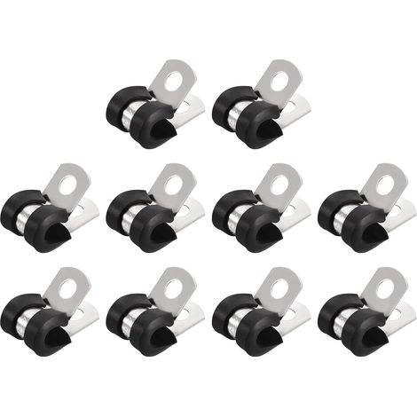 map Collier de Serrage 6mm 304 Inox Acier Caoutchouc 30pcs Amorti Isolé C Lampe Attache Grillage Rigide Sangle Clip Fixation Tube Tuyau 0 15 mm 15mm (1/4)