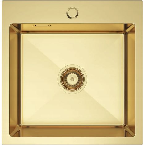 Nayes Einzelbecken-Spüle 46x45, satinierte Gold-PVD-Beschichtung mit Siphon