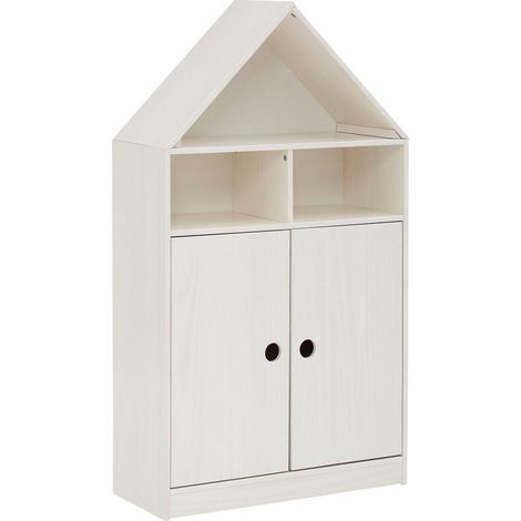 Armoire enfant 2 portes en bois massif – Toit blanc – Poignées encastrées – Capacité de charge 20kg