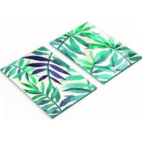 Tablas de cortar de vidrio para cocina con estampado de hojas tropicales, 2 x 40 x 52 cm.