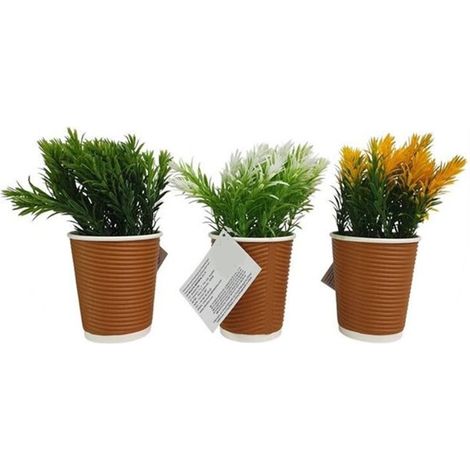 TRADE SHOP - Set 12pz Mini Pianta Artificiale Con Vaso In Pp Design A Coste ø8x18 Cm Decorazione 241240 - (1/2)