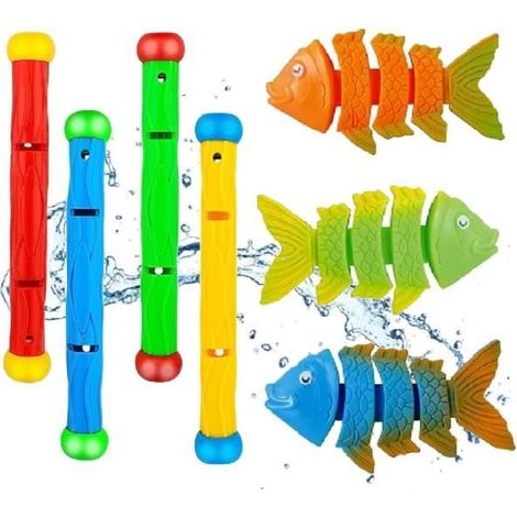 Jeux Piscine Enfant,Jouets de Plongée,Jouet de Natation pour Piscine, 4PCS Bâtons de Plongée et 3PCS Jouets pour Poissons Plongée (1/4)