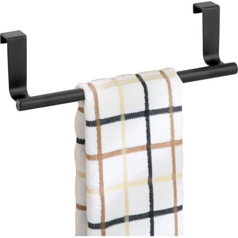 JSSEVN - Towel rack – Over-the-cupboard towel holder – Towel hook for the kitchen, bathroom, or garage – Width: 23 cm – Color: Matte black (1/5)