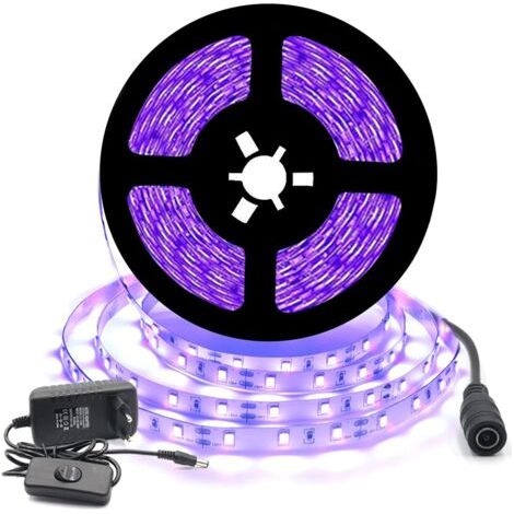 12V Black UV LED Strip Kit 5m 300LEDs IP20 300LEDs SMD2835 Purple Strip with Transformer/Power Supply for Indoor Decoration Festival Christmas (1/5)