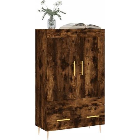 Buffet de Cuisine en Bois d'Ingénierie, Meuble Rangement Haut Style Chêne Fumé, 69.5x31x115 cm (1/5)