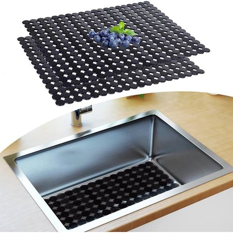 Lot de 2 Tapis Protection Évier Ajustable PVC Decostatue, 30x40cm, Découpable, Inox (1/5)