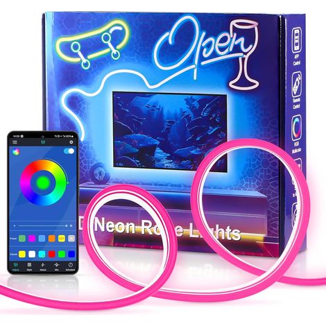 RGB Neon LED Strip 10 m, Bluetooth Wall LED Tube, Outdoor Light Strip, App Control, Music Sync, Ideal for Gaming, Parties and Games Room Decoration (1/5)