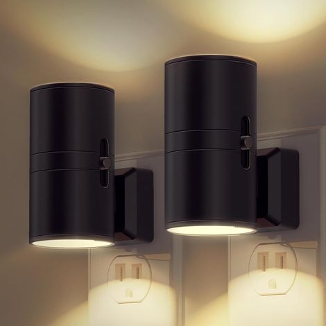 Nachtlicht, Steckdosen-Nachtlicht, schwarz, mit Sensor, modern, dimmbar, geeignet für Flure, Schlafzimmer, Treppenhaus, 2er-Pack (1/5)