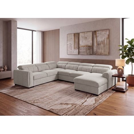 Canapé panoramique convertible avec coffre en tissu bouclette (1/5)