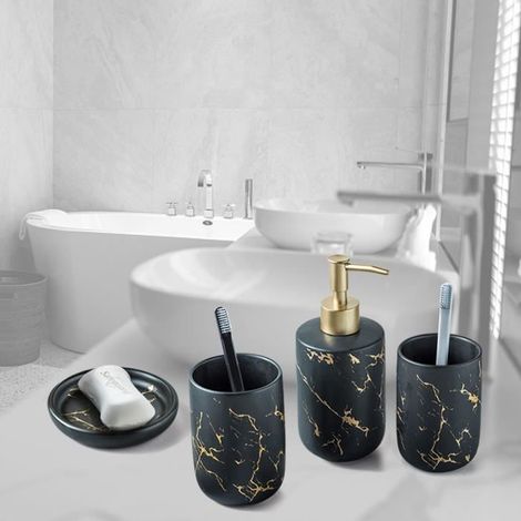 Ensemble d\'accessoires de salle de bain - RNCYN - 4 pcs - Céramique - Motif marbre - 300mL-Ywey (1/5)