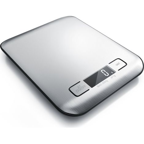 Arendo Edelstahl Küchenwaage - 18 x 14 cm - bis 5 kg Messgenauigkeit 1 g Weißes LED Display (1/5)