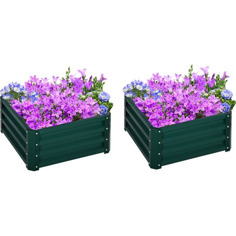 Set mit 2 Hochbeeten, quadratisches Gemüsebeet für Gemüse und Blumen, verzinkter Stahl, 60 x 60 x 30,5 cm, grün