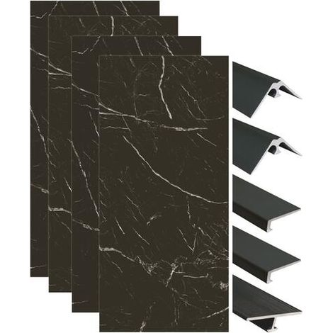 ONDEE - Kit instalación paneles murales nicho NATALIA mármol negro 200cm perfil negro (1/4)