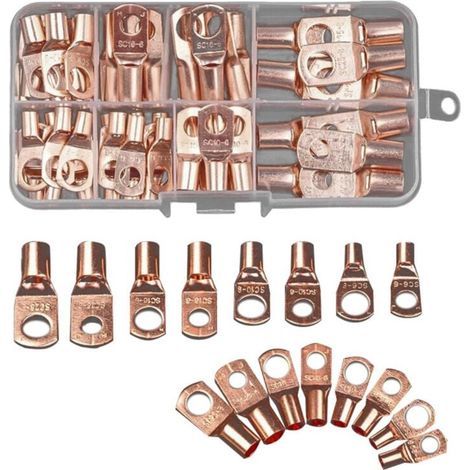 70 Pièces Anneau de Connecteur Cosse Fil SC6-25 Connecteurs en Cuivre Câble Nu Kit Borne à Sertir Électrique (1/4)