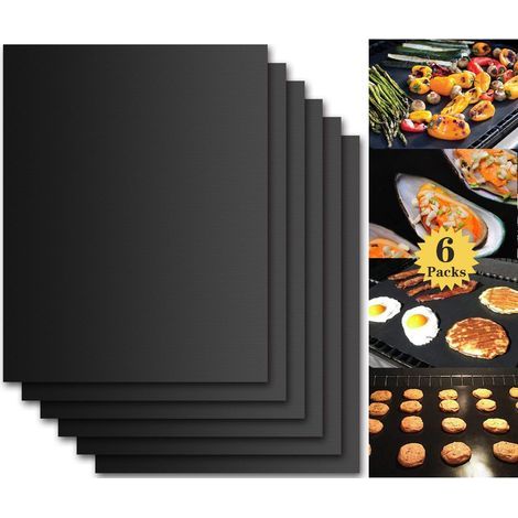 Accessoire de cuisson-Tapis de Cuisson Barbecue, Set de 6 Feuille de Cuisson pour Barbecue et Four - 40×33 cm Anti-adhérent de BBQ et Feuilles de Cuisson réutilisable pour les barbecue à gaz, Charbon (1/5)