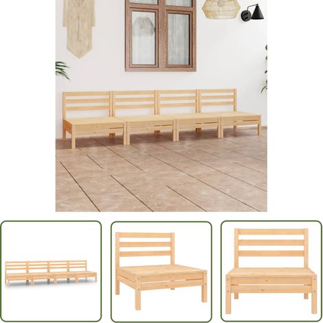 The Living Store Salon de jardin 4 pcs Bois de pin massif - Salon De Jardin - Mobilier De Jardin - Set De Salon De Jardin - Bois De Pin - Meubles En Bois (1/5)