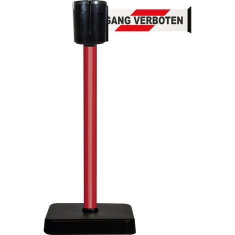 Poteau à sangle alu rouge NO ACCESS, ACCES INTERDIT, ZUGANG VERBOTEN 10m x 100mm sur socle mobile - 2800969 (1/5)