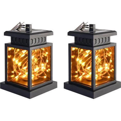 Lanterne funebri a energia solare con candele a LED, realizzate in robusta plastica nera, per cimiteri e giardini. (1/5)