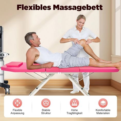 3 Zonen Mobile Klappbar Massageliege mit Kopfstütze, Verstellbare Faltbarer Massagestuhl Bett Professionelle Stahl Massagetisch, 250kg Tragfähig für Spa Salon Tattoo Schönheit Rosa (1/5)