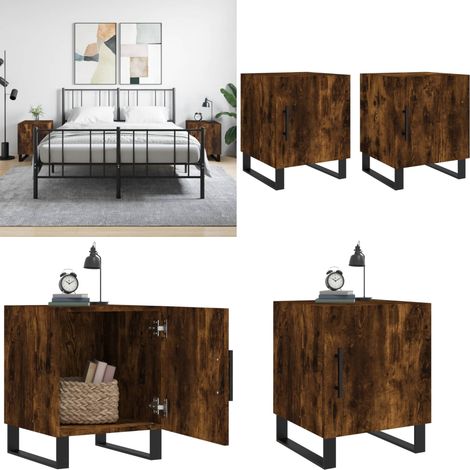 Nachttische 2 Stk. Räuchereiche 40x40x50 cm Holzwerkstoff - Holznachtschränke - Rauchereiche Möbel - Wohnzimmermöbel - Nachttische Set - Beistelltisch - Home & Living (1/5)