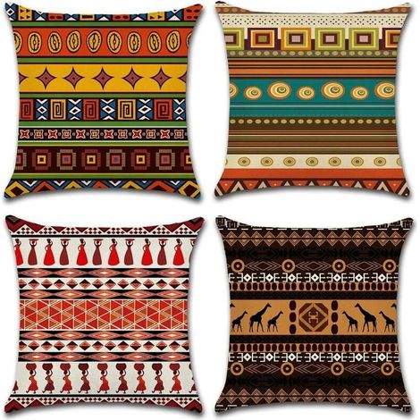 Housse de Coussin, Lot de 4 eCoton et Lin Ethnique Style Décoratif Taie d'oreiller Décoration pour Canapé Chambre Maison 45 x 45 cm (1/5)
