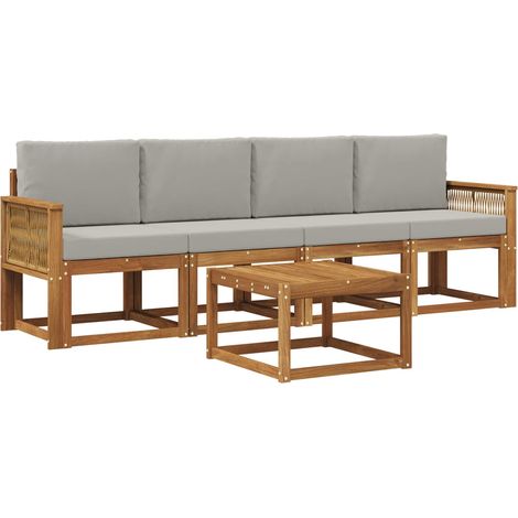 Conjunto de sofás de exterior 5 uds. Natural y Gris Claro vidaXL (1/5)