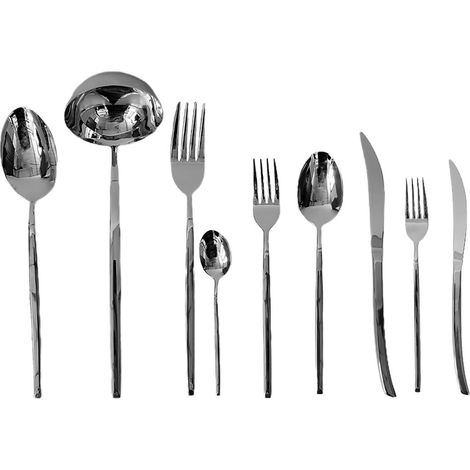 Servizio di posate completo per tavola 12 persone set 75 in acciaio inox lucido forchetta cucchiaio coltello mestolo (1/5)
