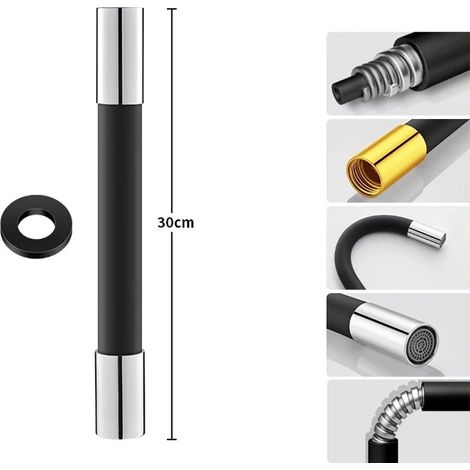 Rallonge de robinet flexible de 30 cm avec tête pivotante à 360° en cuivre et tuyau en silicone pour évier de cuisine et lavage de cheveux (1/3)