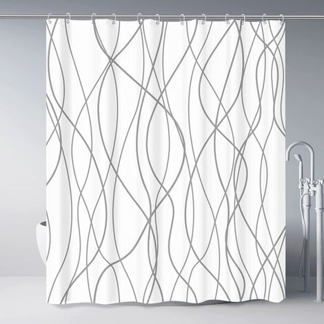 Gray and white striped fabric shower curtain for bathroom with 12 hooks, 72-inch long bathroom shower curtain, weighted hem, waterproof hotel-style bathroom accessories (1/4)