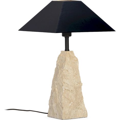 Lampe de table en travertin et abat jour noir - Noir et crème (1/5)