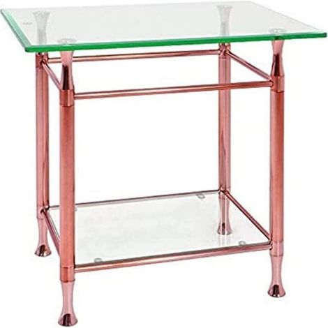 Table d'appoint en cuivre, Table Basse en métal avec Verre trempé de 10 mm - Dimensions : L 58 x H 52 x P 43 cm Style : Contemporain (1/4)