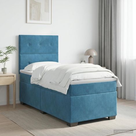 Cama box spring con colchón Azul 80 x 200 cm Terciopelo (1/5)
